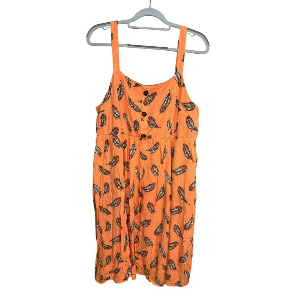 Torrid Feather AOP Print Summer Dress Women 2XL 22x44 Orange Black Sundress